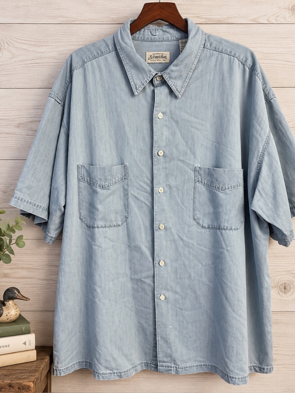Vintage Light Wash Chambray Button Shirt Relaxed Fit 3X